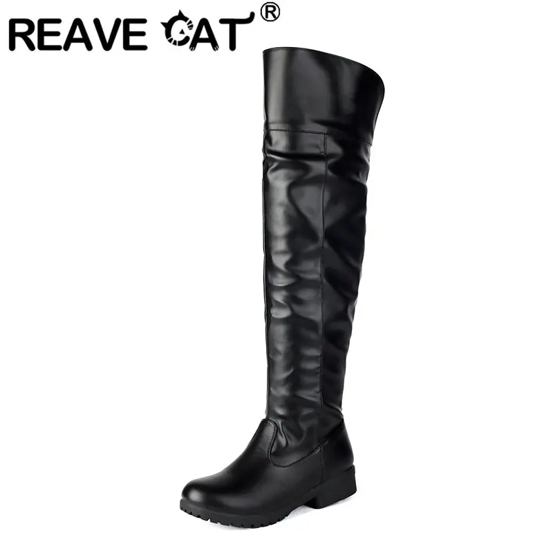 

REAVE CAT 2025 Ladies Thigh high Footwear Round Toe Thick Heels 3cm Big Size 49 50 51 Casual Winter Knee High Bota