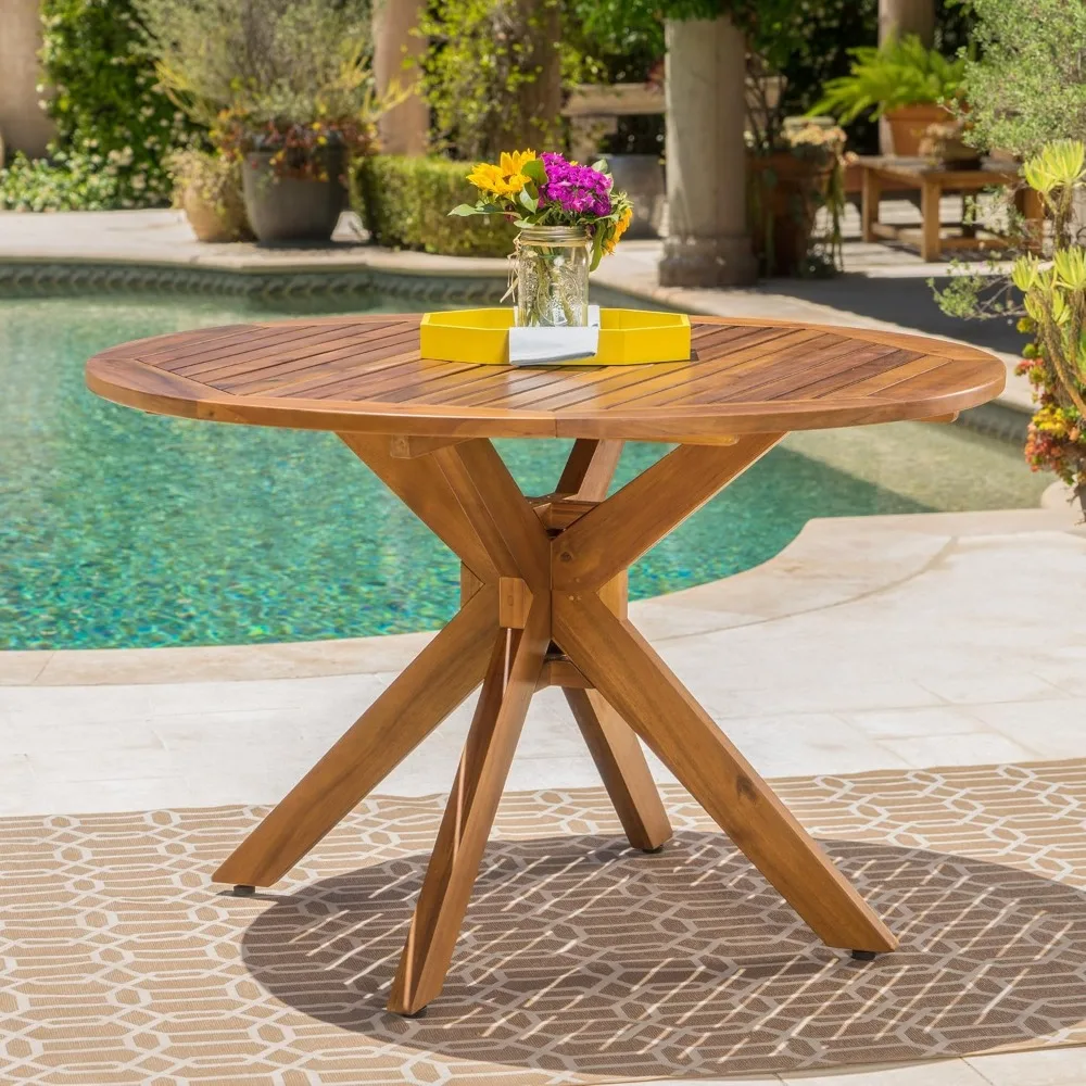 Teak Finish,Christopher Knight Home Stamford Outdoor Acacia Wood Round Dining Table