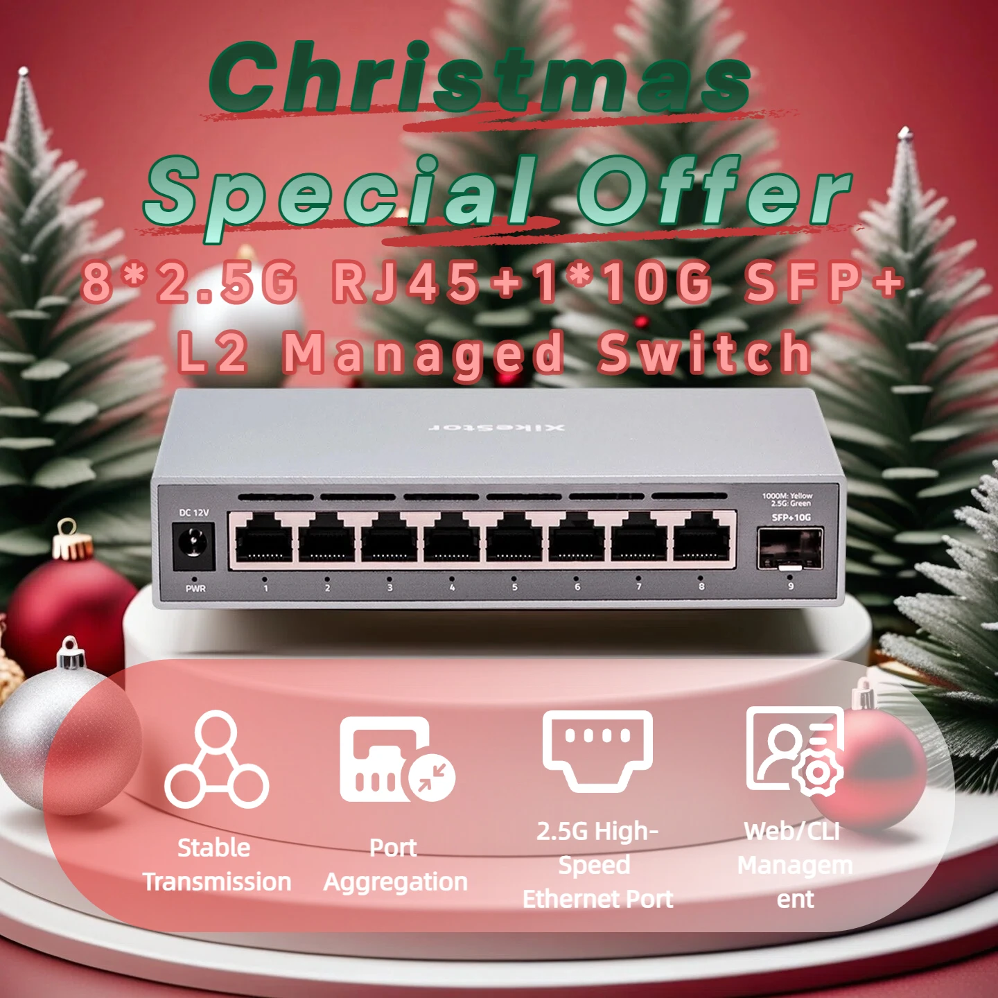 �y�Z�[�����zXikeStor SKS3200-8E1X 9�|�[�g�l�b�g���[�N�X�C�b�` 8*2.5G + 1*10G SFP�X�C�b�`�AWeb�X�}�[�g/VLAN/�����N�A�O���Q�[�V����/�A���~�j�E���n�E�W���O