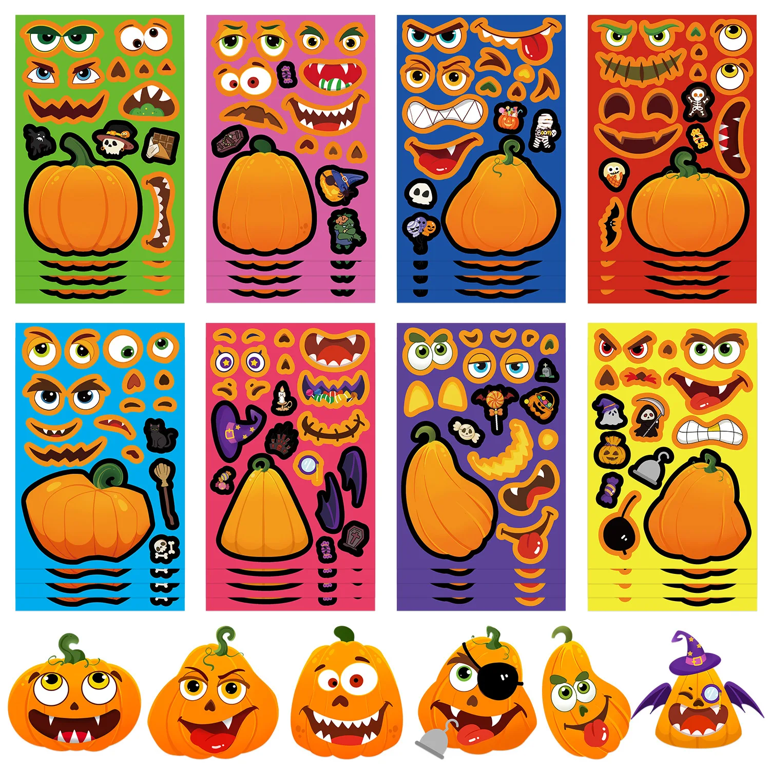 8/16/24Pcs Halloween Pumpkin Collage Stickers Cute DIY Puzzle Decals for Journal Phone Case Tablet Decor