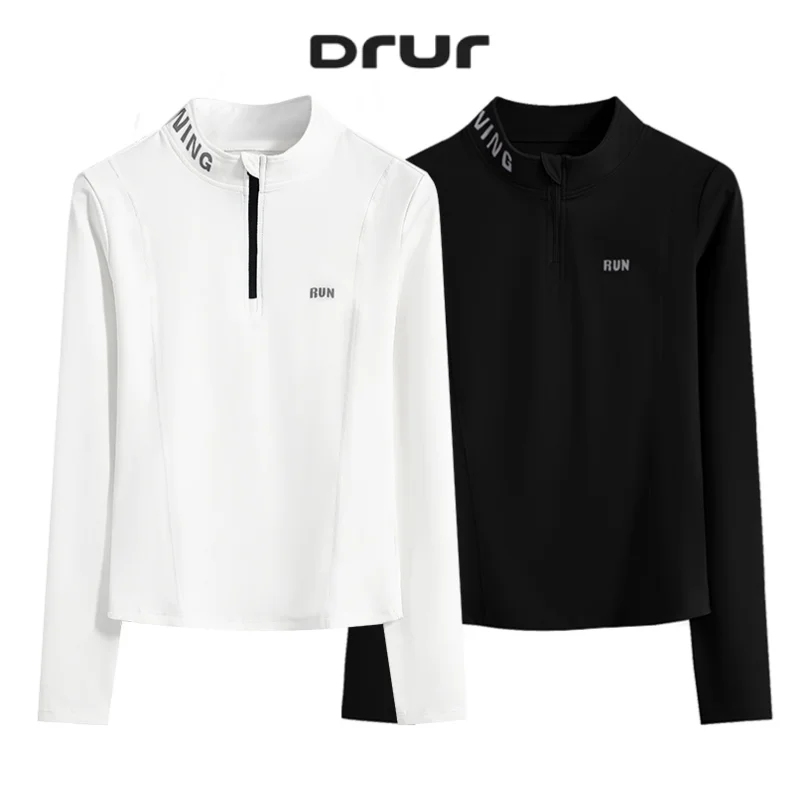 DRUR Women Lightweight Yoga Tops Long Sleeve Quick Dry Running Fitness Jacket Stand Collar Outdoor Sports Half Zipper Cardigan