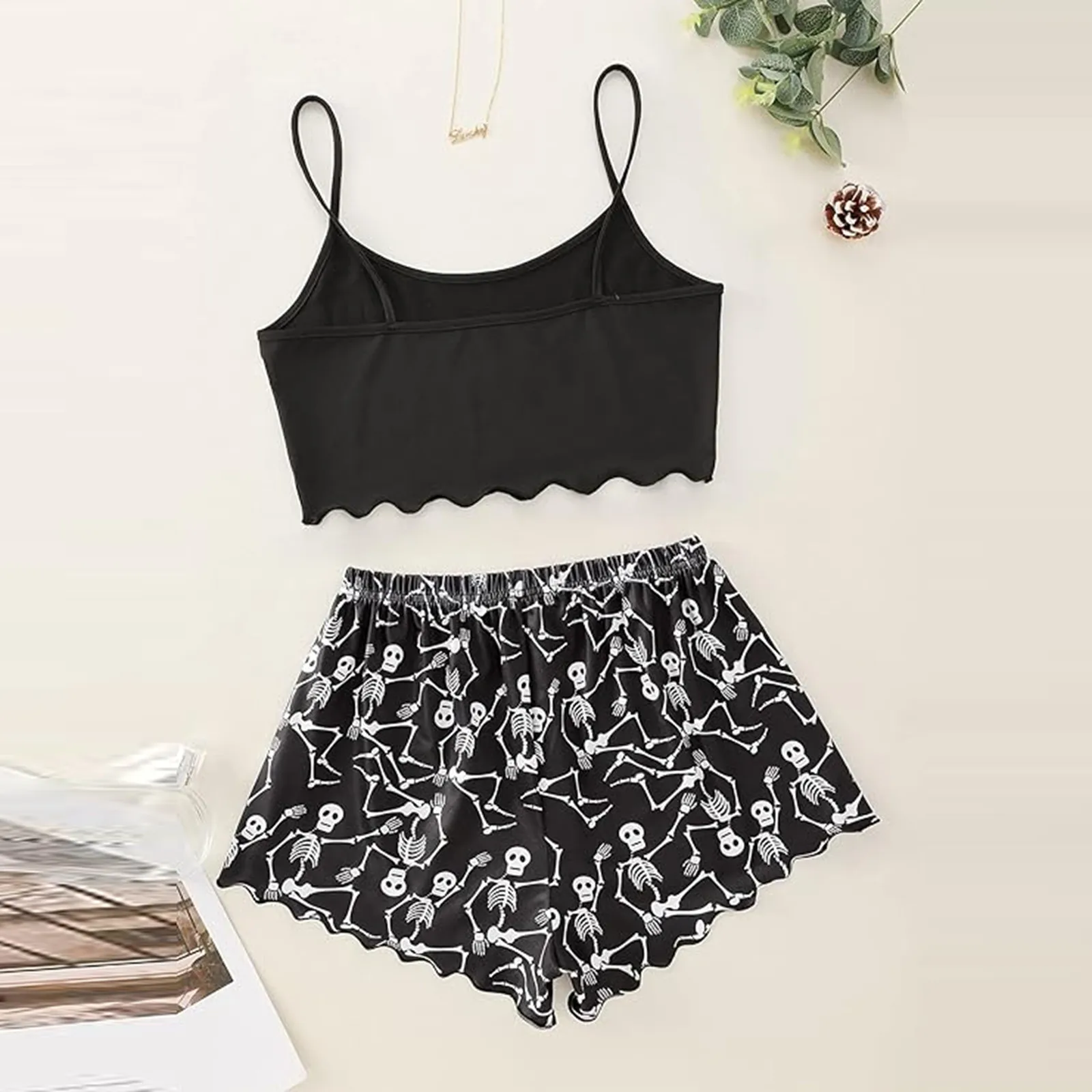 Halloween Skelett Print Nachtwäsche Unterwäsche Outfit Frauen Sommer sexy 2 Stück Shorts Anzug Gothic Schädel Grafik Sling Pyjams