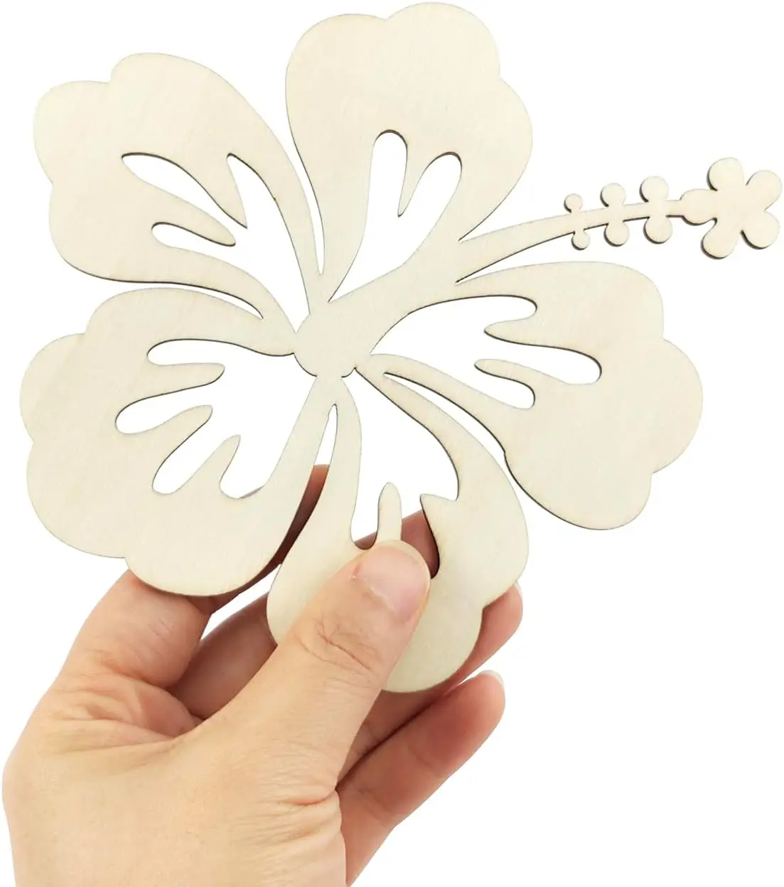10 recortes de hibisco de madera sin terminar: ideales para proyectos de manualidades, decoraciones para fiestas en casa y etiquetas de regalo