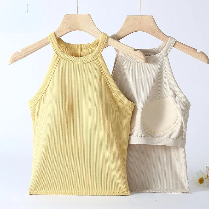 New Warm Tank Top For Women Chest Pads Sleepwear Shirt Casual Autumn Winter Bottoming Vest Thin Velvet One Piece Pajamas Tops