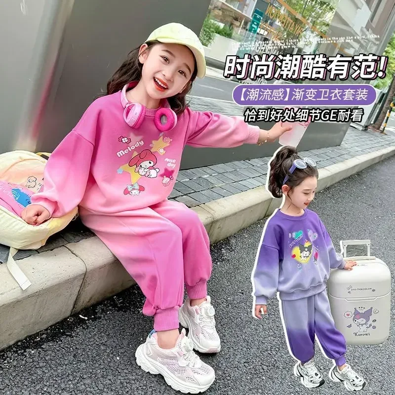 Spring Autumn Kawaii Sanrio  Anime Ins Hoodie Pants Set Cute Kuromi My Melody Children Spring Casual Two Piece Set Gifts Toys