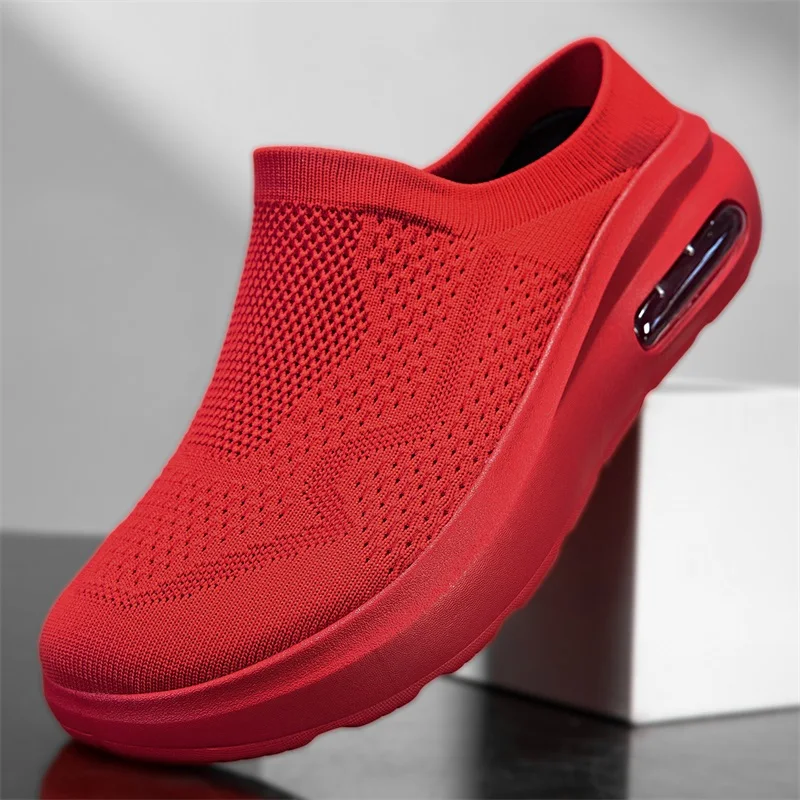 Couple Baotou semi-slipper men's summer breathable mesh fly woven casual shoes thick-soled non-slip walking shoes plus size 46