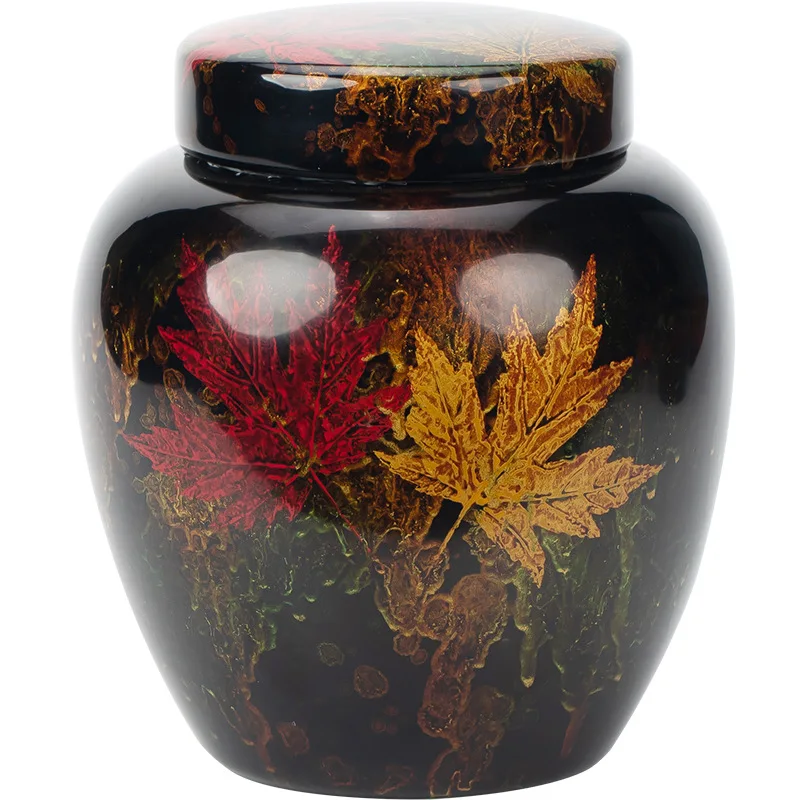 Big Lacquer Jar Creative Maple Leaf Ceramic Sealed Jar Elder Birthday