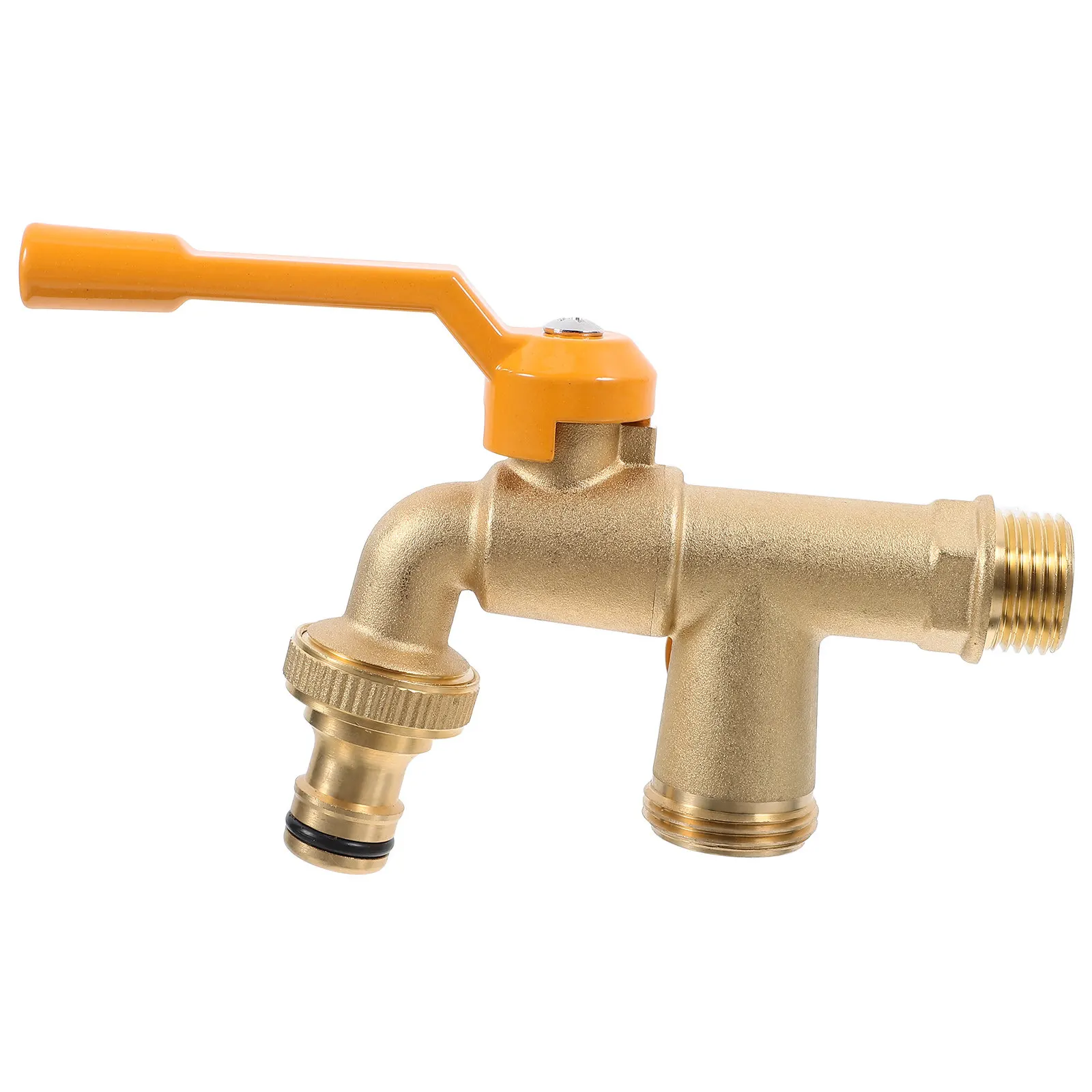 Brass Outdoor Faucet Water Spigot Hose Connector Golden High Flow Dual Outlet Garden Use Easy Install Durable Large Size