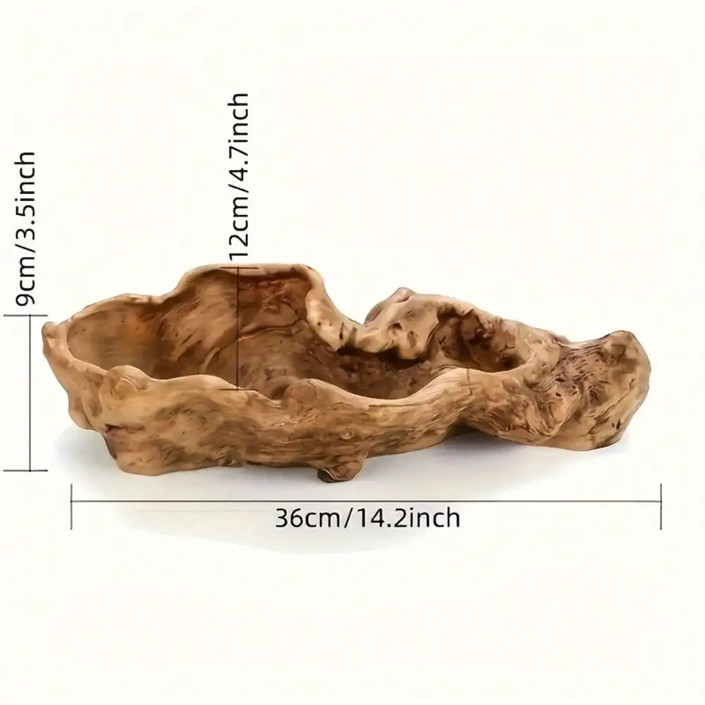 Artificial Driftwood Succulent Planter, Resin Tree Stump Sculpture Rustic Cactus Flower Pot For Herb, Strawberry, Small Plants, Natural Color Drainage Hole
