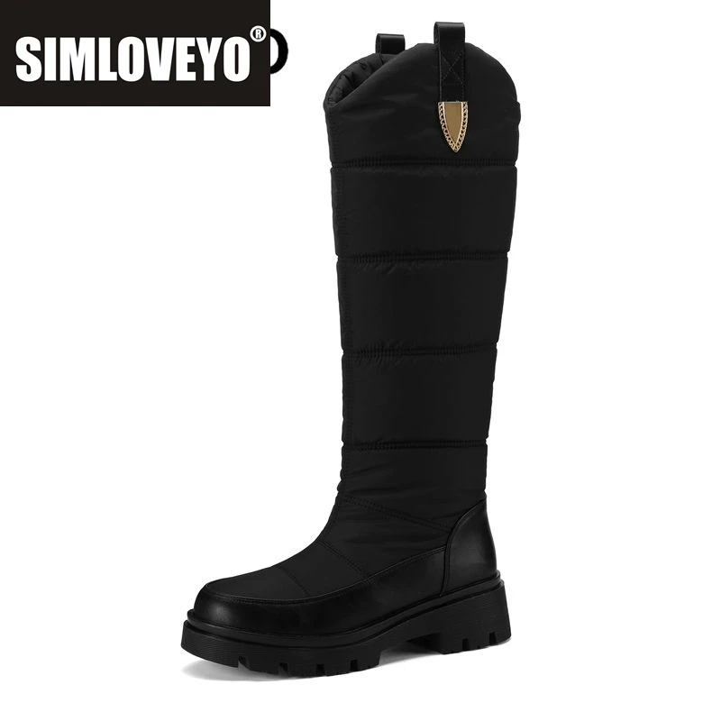 

SIMLOVEYO 2024, новые зимние зимние ботинки для женщин, круглый носок, толстые каблуки 5 см, теплые зимние сапоги до колена, большой размер 42 43 44