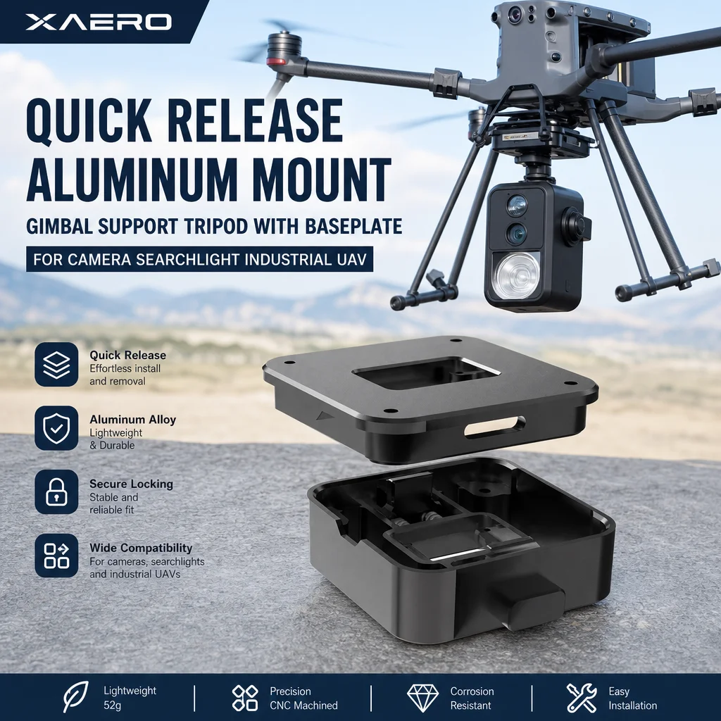 XAERO Quick Release Aluminum Mount Gimbal Support Tripod with Baseplate for Camera Searchlight Industrial UAV