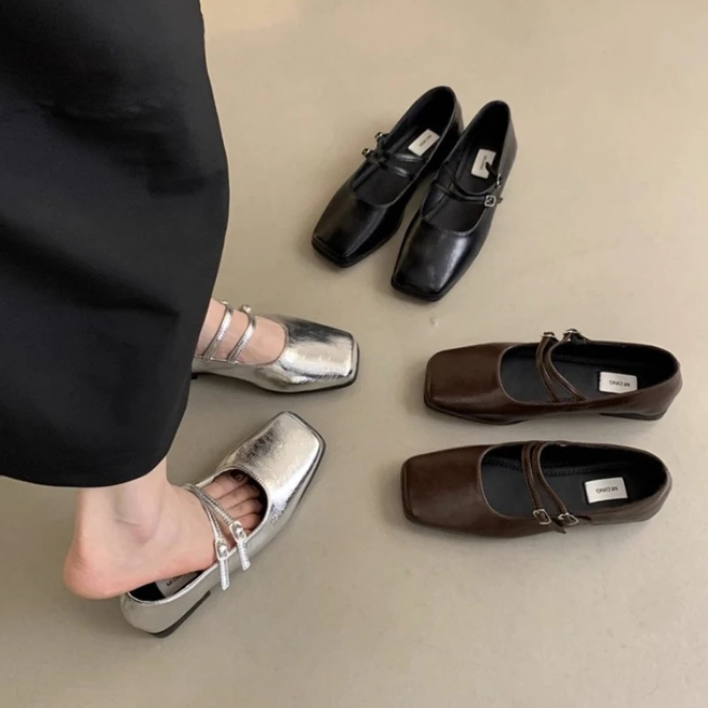 

Новинка 2026, весенняя женская обувь Мэри Джейн с квадратным носком, уличная удобная обувь на мягкой подошве, женские элегантные модельные туфли на плоской подошве