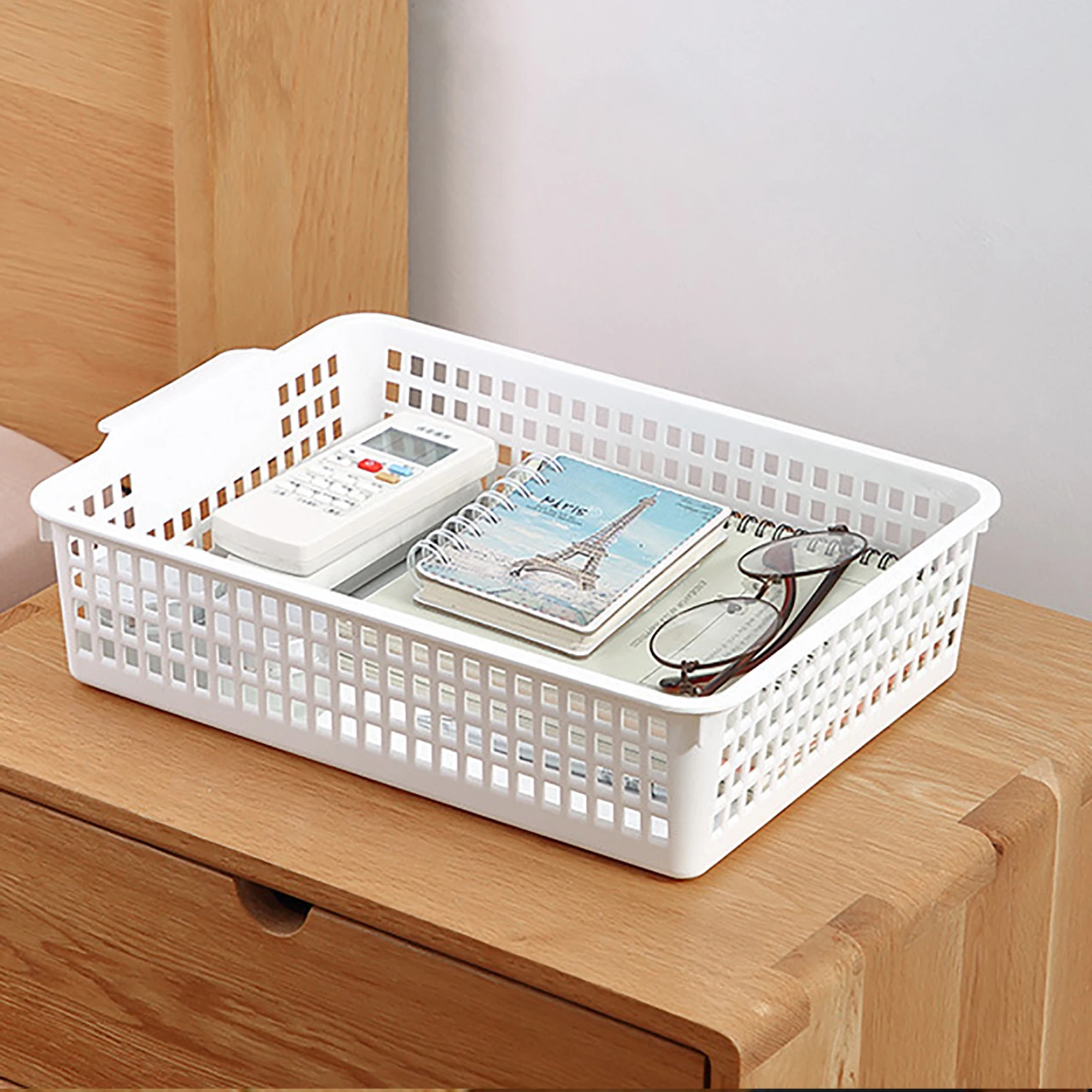 Desktop Storage Basket Desktop Storage Basket Space Saving Handle Rectangular Stackable Hollow Storage Basket Bin for Snack