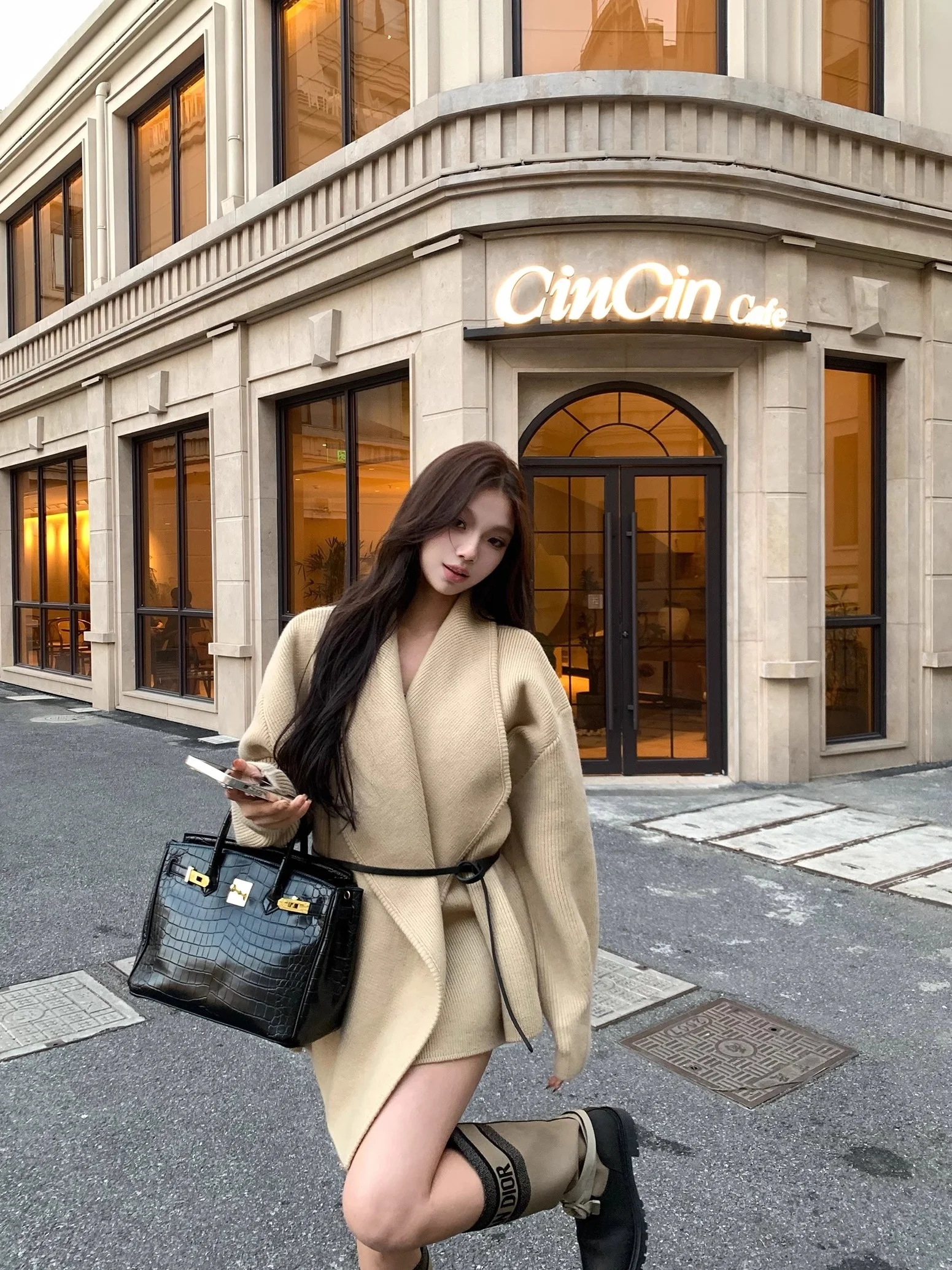 

EU IIWAN Design Sensation Knitted Cardigan Women's Autumn High-End ort Outerwear Commute Sle Loose Fit Long Sve