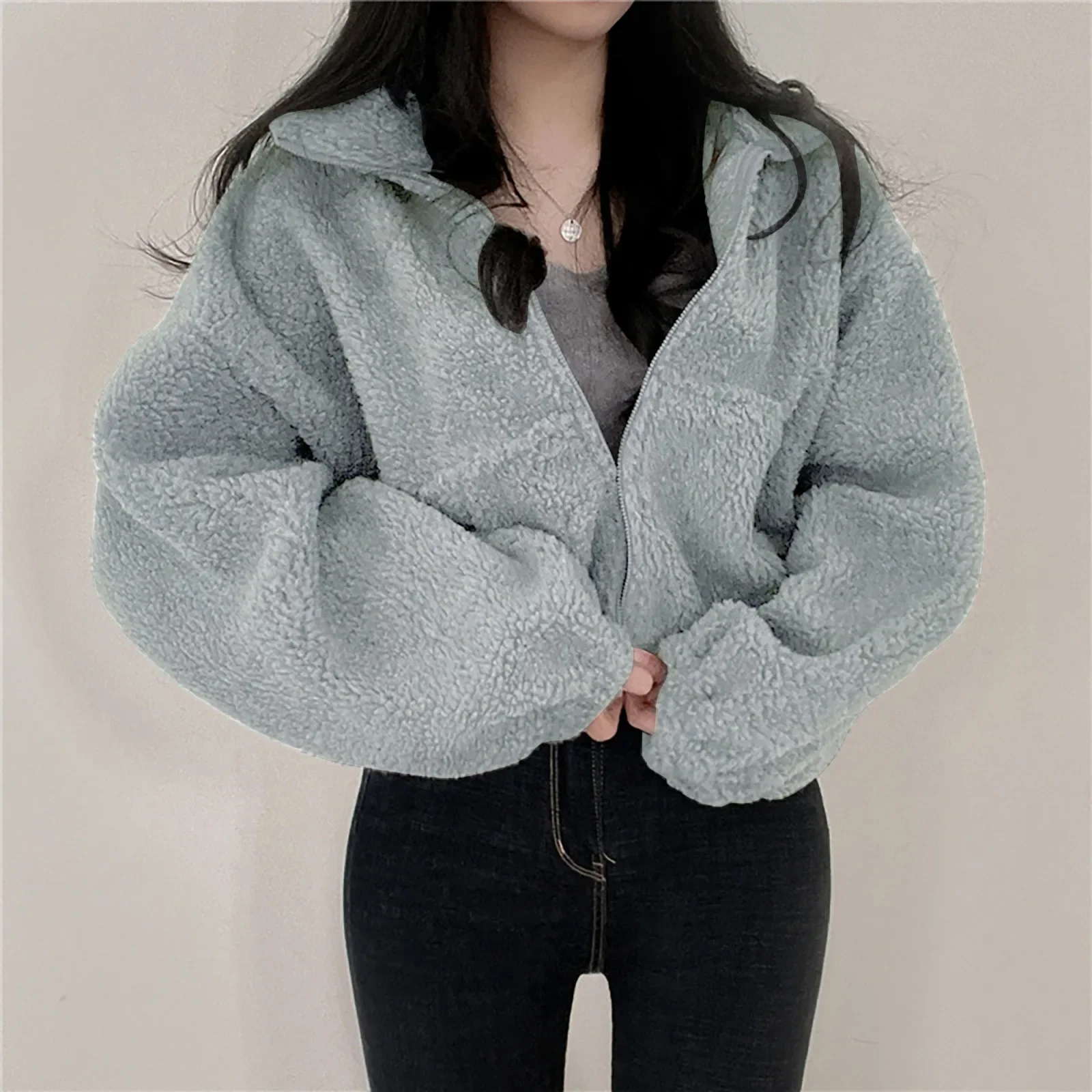 Winter Zipper Jackets Fleece Hoodie Thickened Warm Women Zippe Sweatshirts Women Stand Collar Short Loose Plush Coats Top 2024