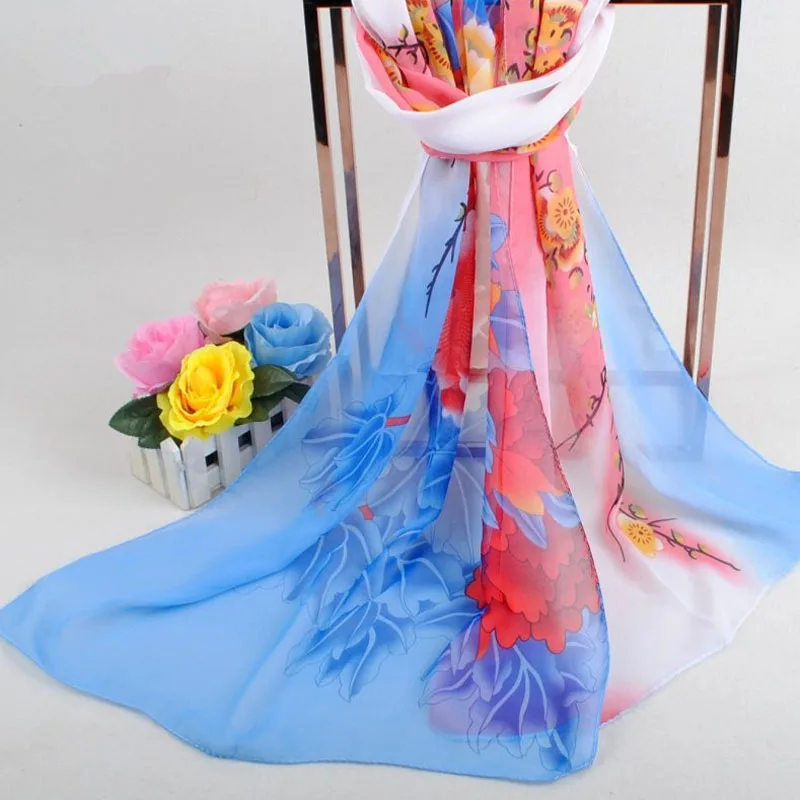 

Women's Chiffon Scarf Peony Blossom Pattern Silk Scarf Long Gauze Scarf Sunscreen Shoulder Bag Headscarf Ladies Hijab Shawl Wrap