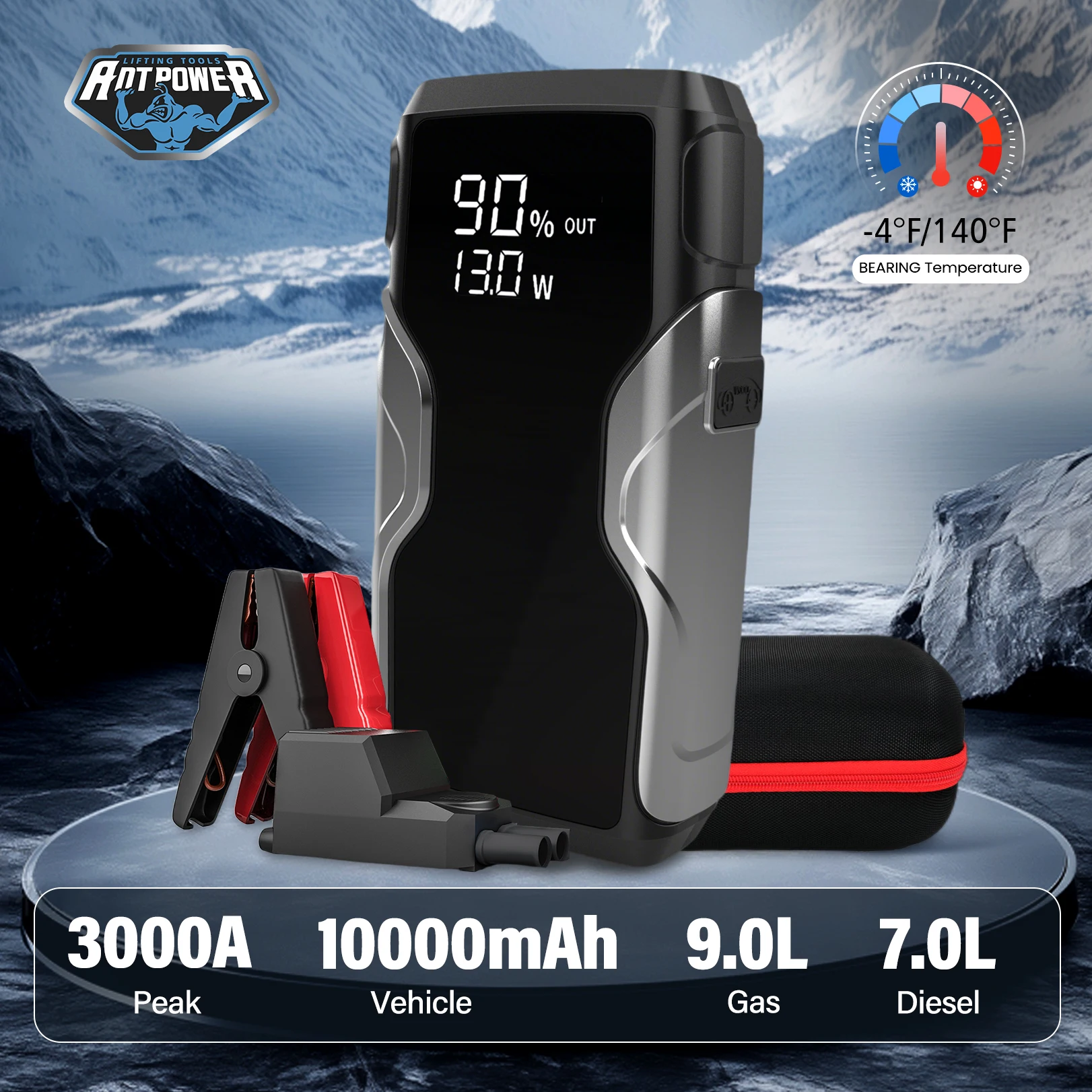 AntPower 10000mAh Power Bank do Rozruszania Samochodu 3000A 12V Przenośna Ładowarka Awaryjna do Rozruszania Akumulatora Samochodowego