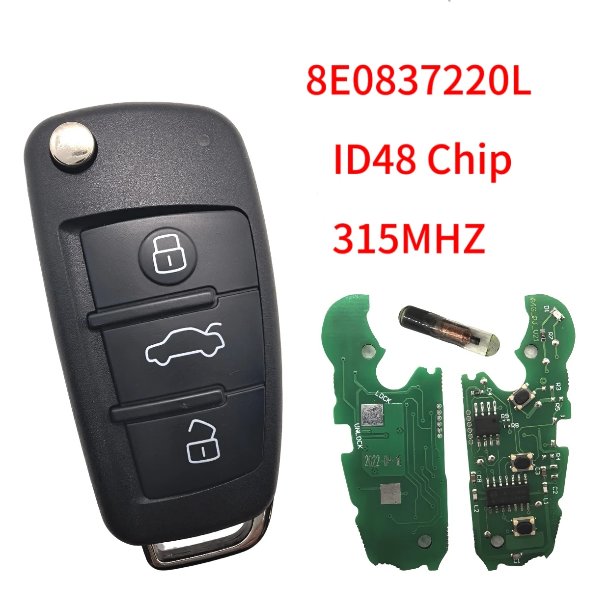315/434Mhz Fernbedienung Autoschlüssel für Audi Q7 B7 Q3 A3 TT A2 A8 A6 A6L A4 S5 C5 C6 B6 A4L A5 Q5 S RS S1 8X0837220D 8P0837220D ID48 Chip – Detail 20