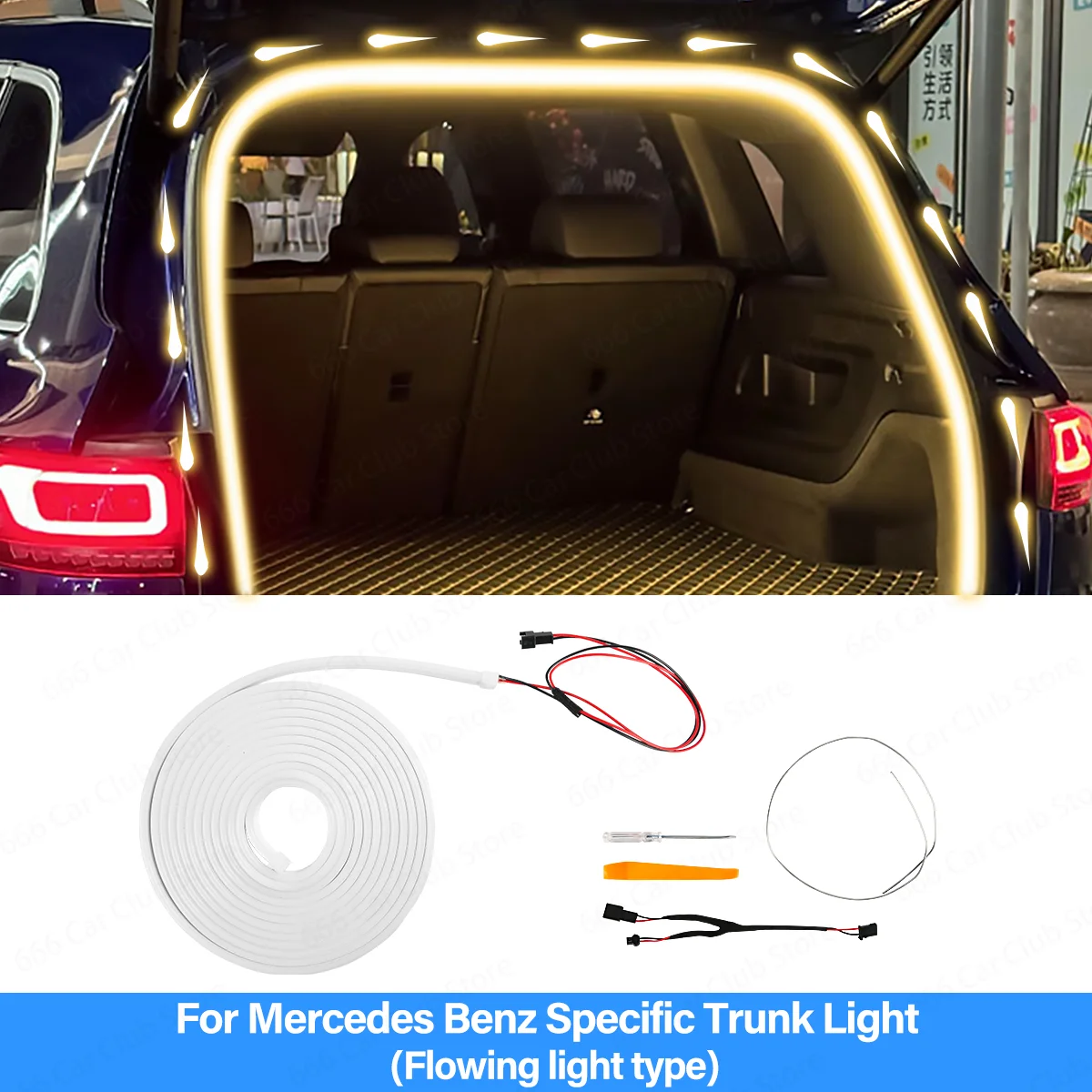 

Светодиодный атмосферный светильник Mercedes-Benz, плавный свет багажника, желтый, белый цвет, хвостовой ящик, осветляющий автомобильный аксессуар