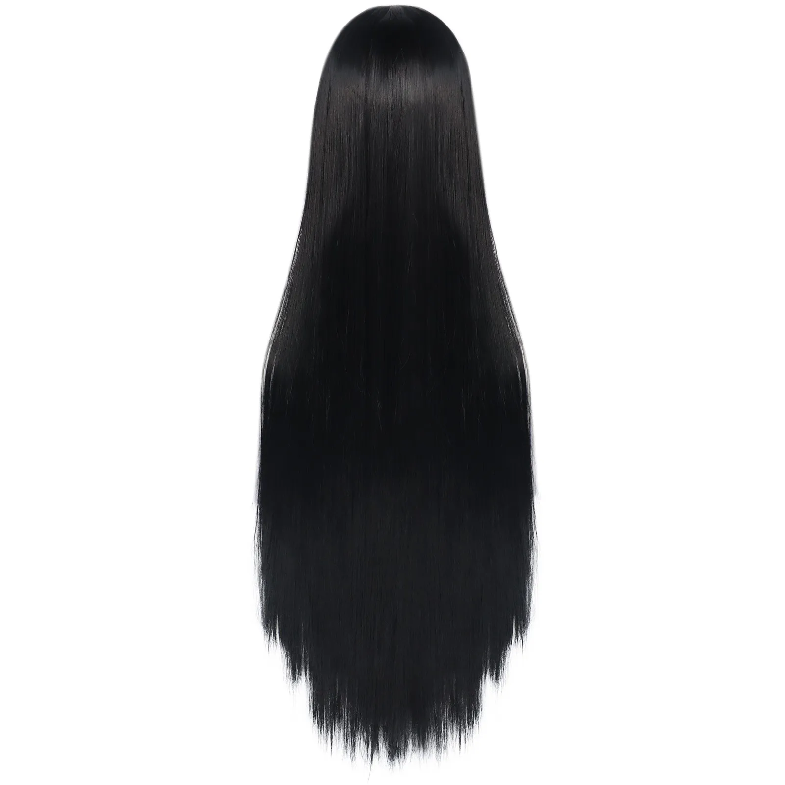 38inch Synthetic Super Long Silky Straight Black Cosplay Wig with Bangs for Halloween & 1pc Wig Cap