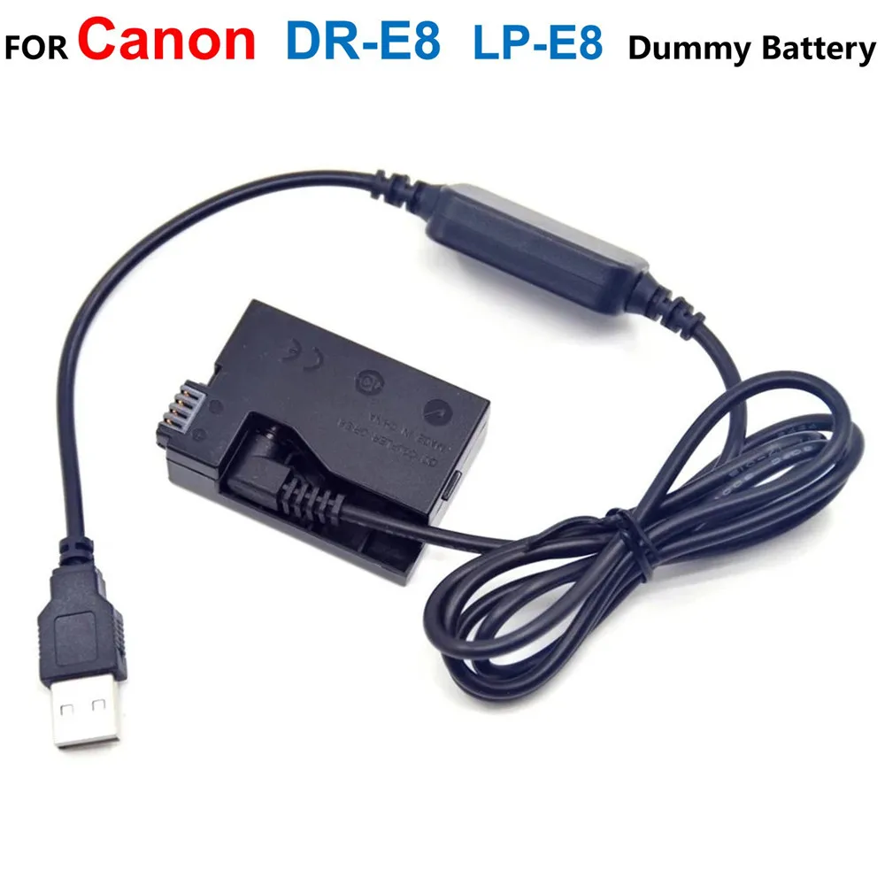 5V Adapter przewód zasilający USB + DR-E8 LP-E8 fałszywy akumulator do aparatów Canon EOS Rebel T2i T3i T4i T5i 550D 600D 650D 700D pocałunek X4 X5