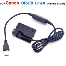 5V Adapter przewód zasilający USB + DR-E8 LP-E8 fałszywy akumulator do aparatów Canon EOS Rebel T2i T3i T4i T5i 550D 600D 650D 700D pocałunek X4 X5 X kamera