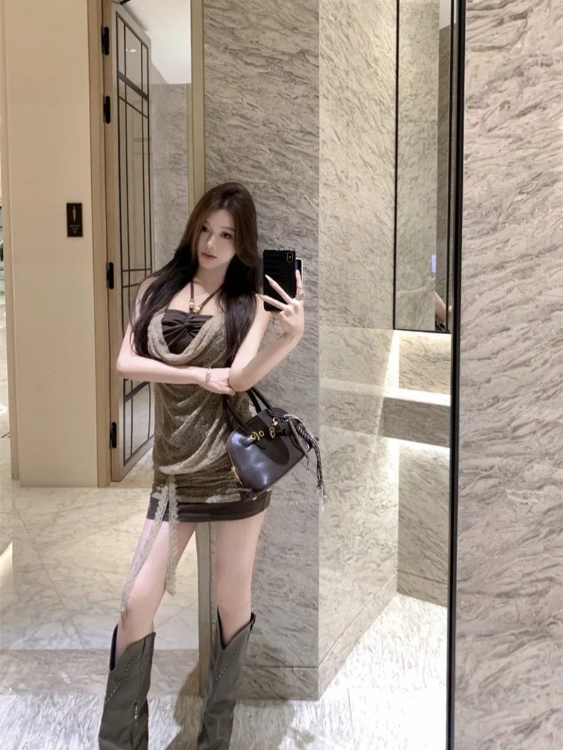 Slim Fit Knitted Dr Design Vintage Aosphere Lace ter Top ort Skirt Hing Body Sle Summer Women's Clothing