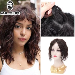 Cabelo encaracolado topper para mulheres respirável cabelo humano peça feito à mão swiss net senhora natural clipes topper 9x14cm encaracolado/cabelo reto