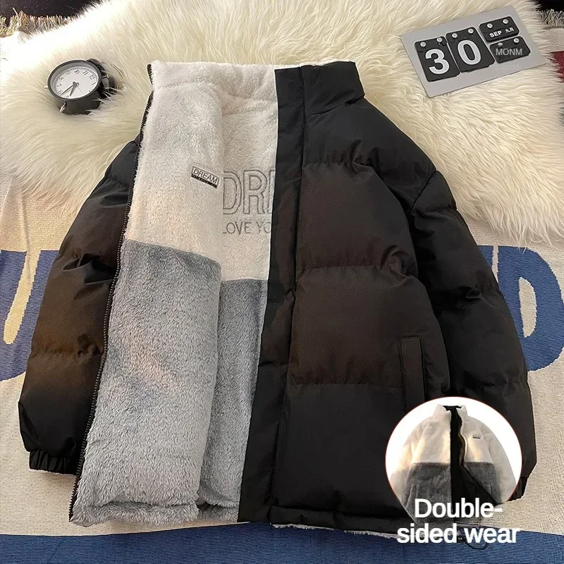 

Men's and Women's Padded Thermal Jacket Monochrome, Front and Back Casual Thick Wool Jackets Street Parka Wearable Design Winter