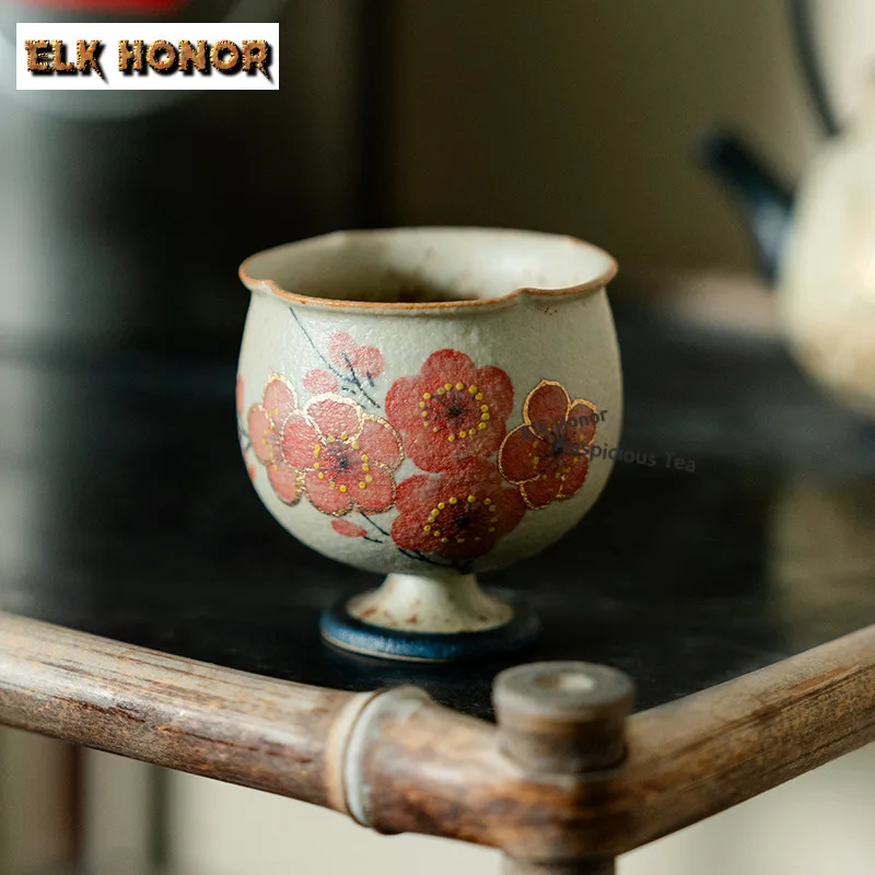 

1pc 50ml Hand-painted Plum Blossoms Teacup Retro Tea Bowl Mug Tea-tasting Meditation Cup Jianzhan Master Cups Teaset Tableware