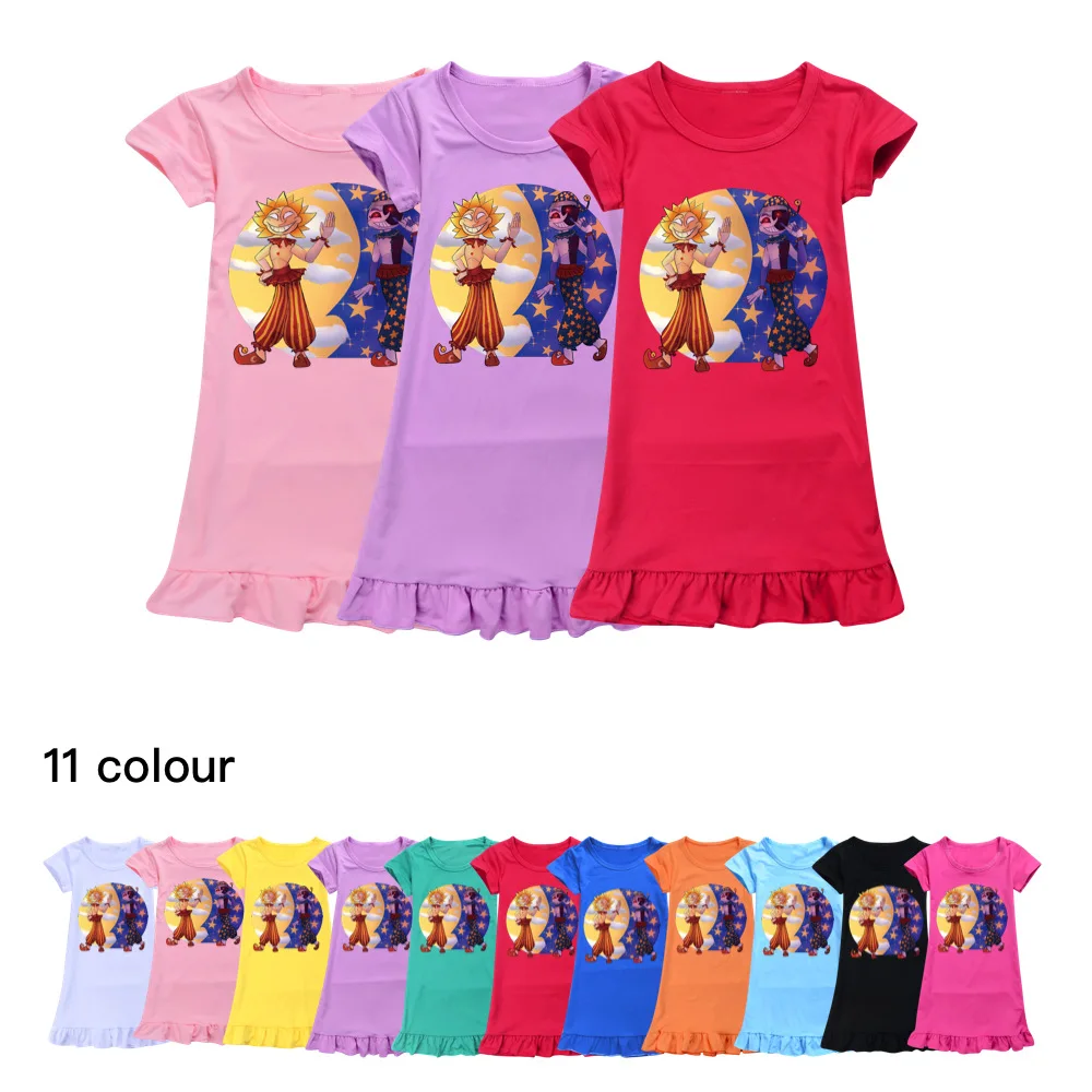 Girls Short Sleeve Dress New Fnaf Sundrop Kids Summer Dresses Party Princess Dress Baby Girl Children Birthday Gift Clothing