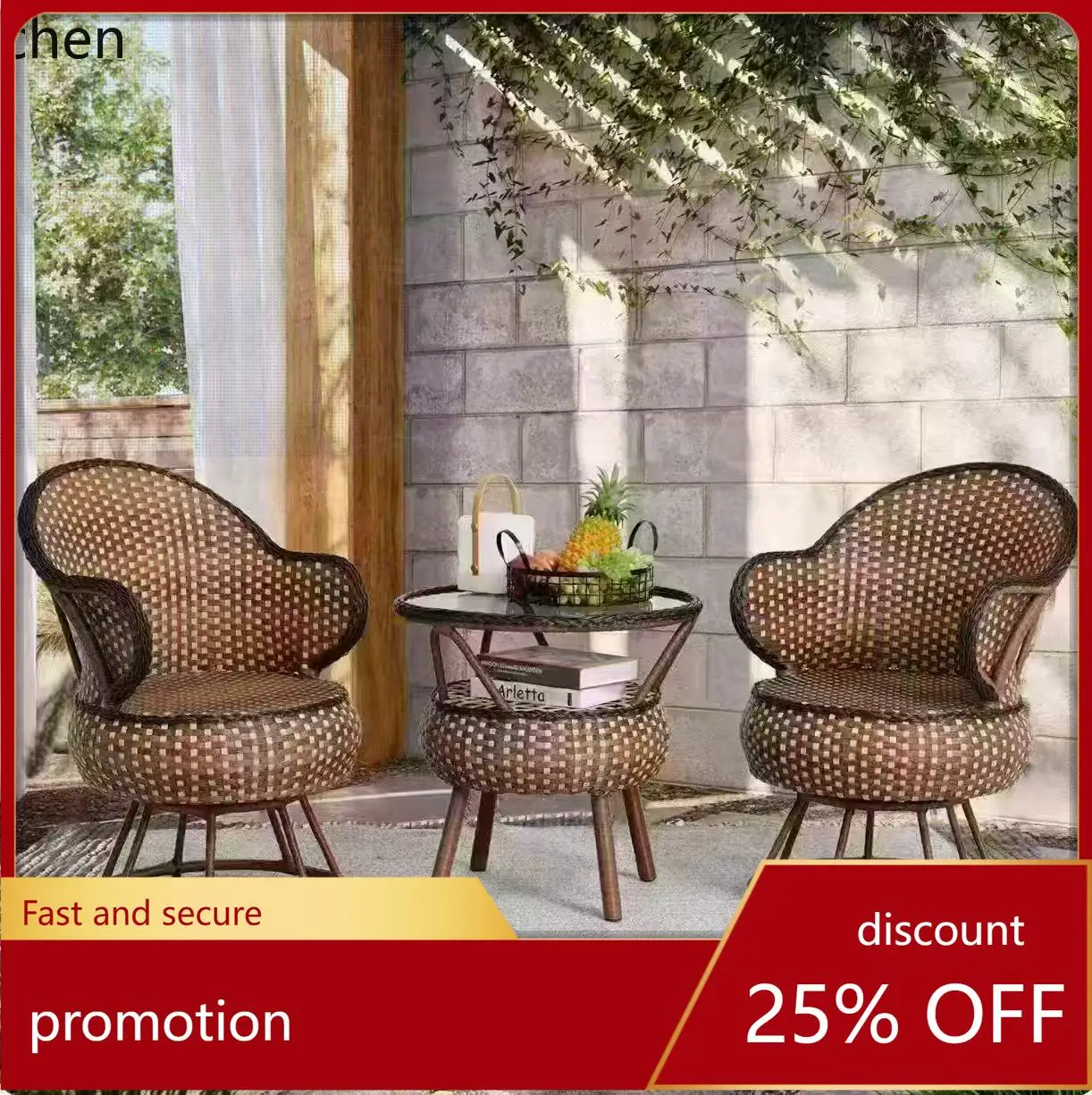 

HXL Handmade Woven Rattan Chair Garden Patio Leisure Recliner Sofa Chair Set
