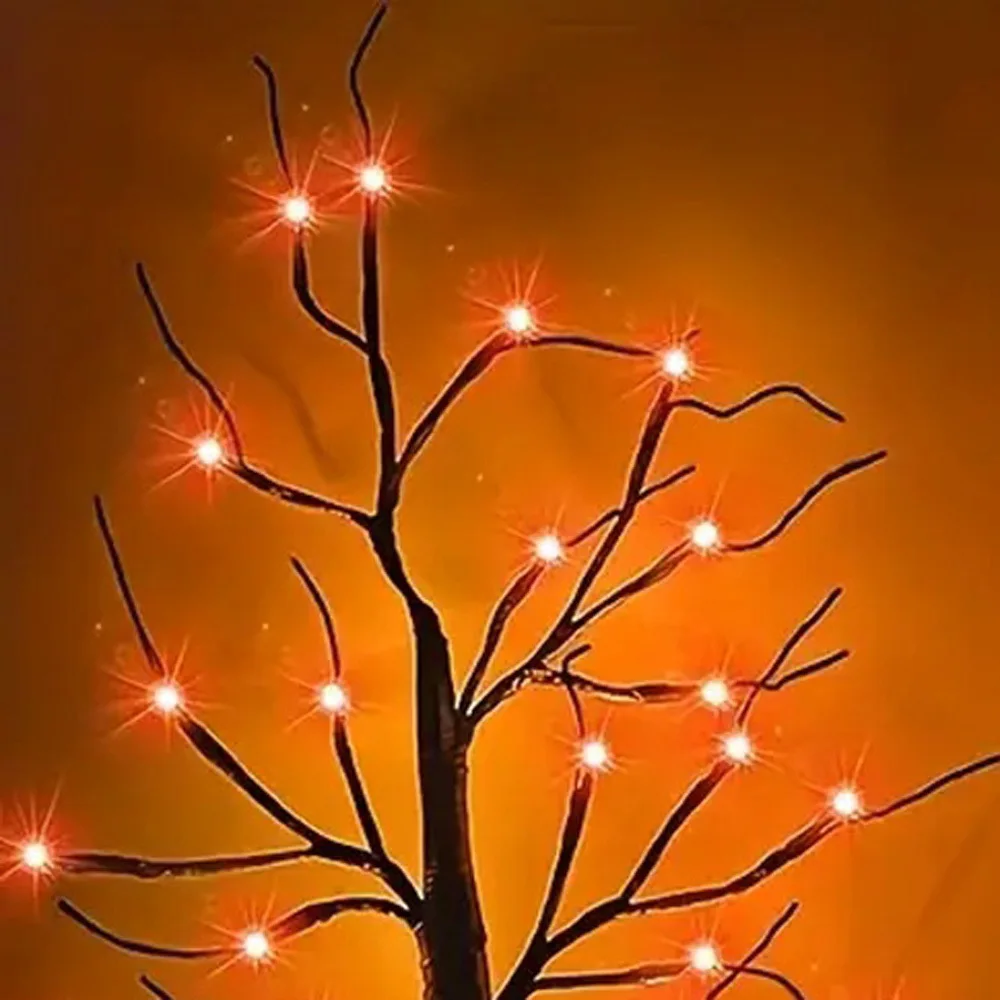 Bateria operado Halloween Birch Tree, laranja e roxo Light, abajur, Indoor Home Party, Decorações de Halloween, Night Light