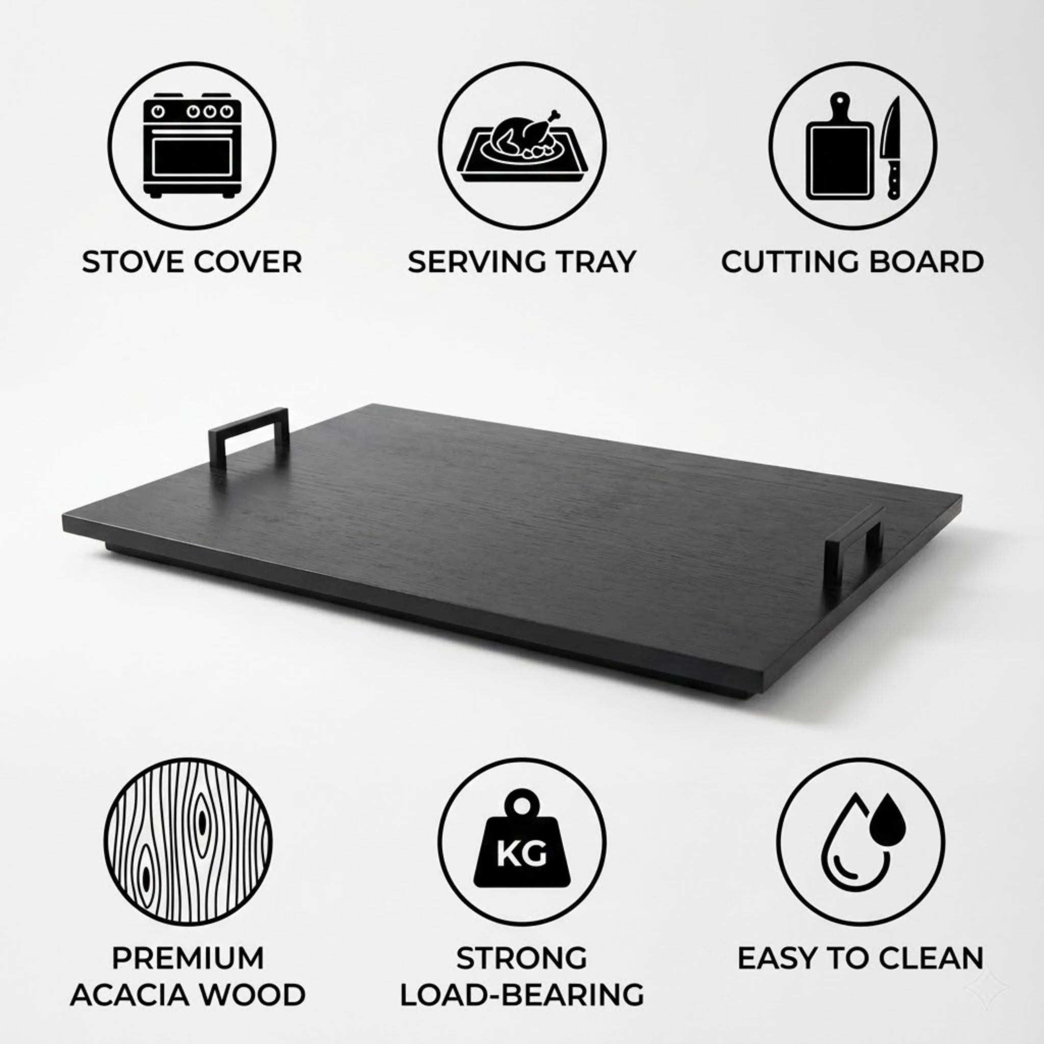 73.6*53.3*1.2cm Stove Top Cover Board, Cooktop Countertop Extender, Serving Tray with Handles, Acacia Wood Burner Cover, for Kitchen Prep