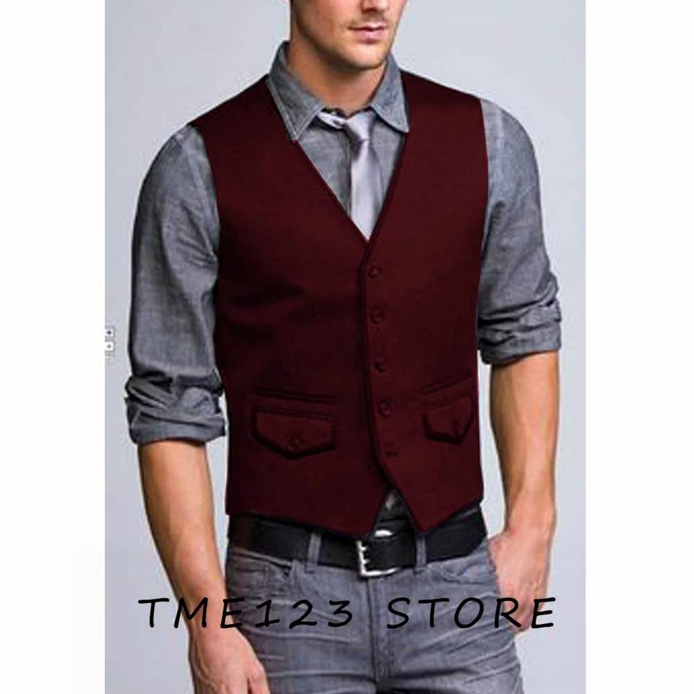 Men's Serge Casual Business Collar Single Breasted Vest Formal Wear Suit Best Gothic Chaleco Wang Steampunk Male Vests