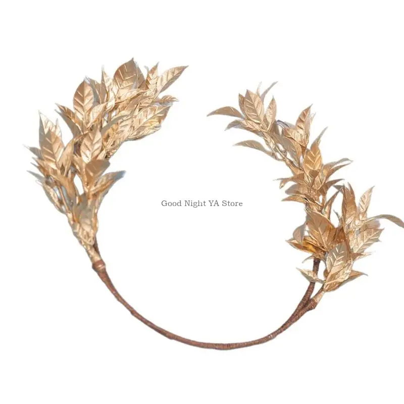 Elegantes coroas folhas douradas trançadas para noivas, cabelo leve, elegante, para cerimônias e estilo