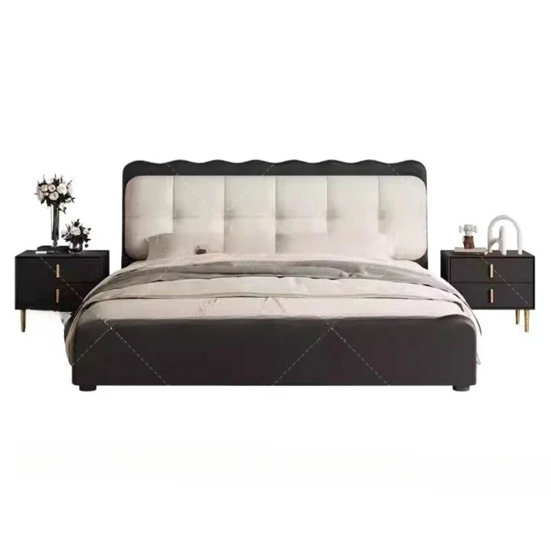 

Master bedroom bed is simple and modern, small apartment storage bag, double bed