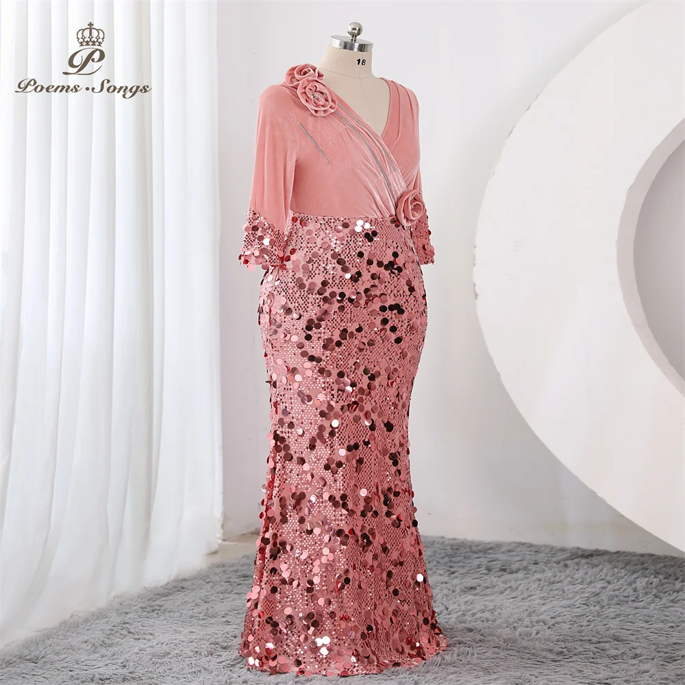 Pink Long sleeve Evening dress vestidos de fiesta elegantes largos de noche Plus Size party dresses woman Gown Maxi dress