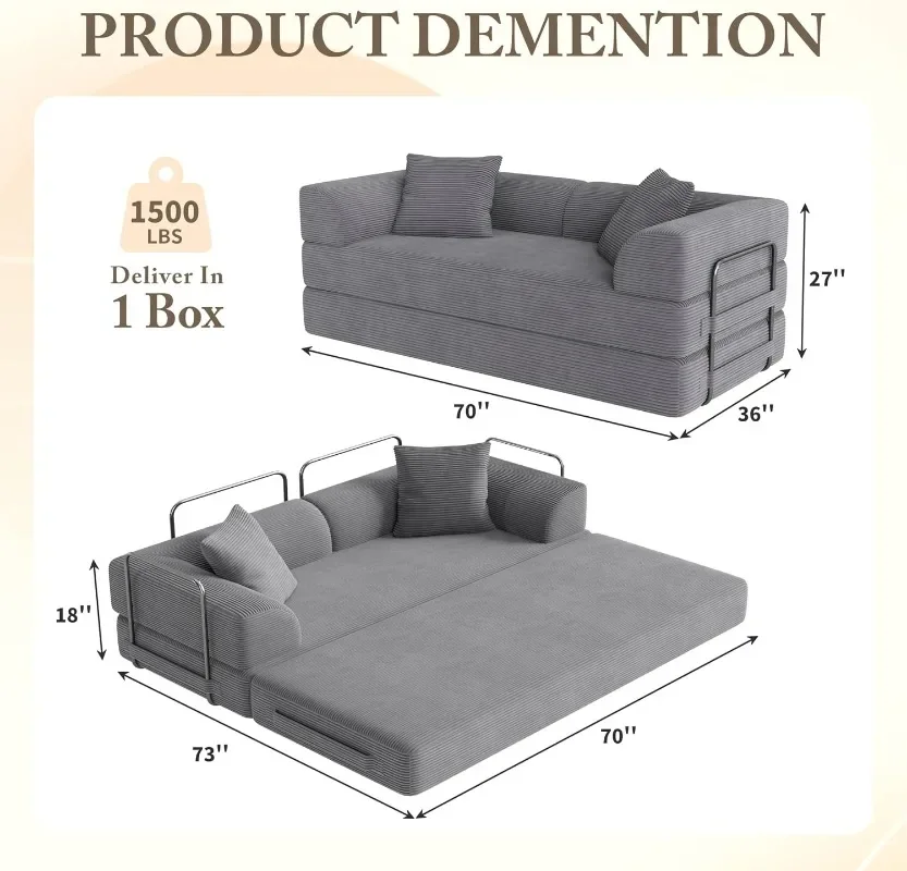 Cloud Boneless Couch Futon Sofa Bed Convertible Sofa Bed Pull Out Couch Sleeper Sofa Compressed Loveseat Density Sponge
