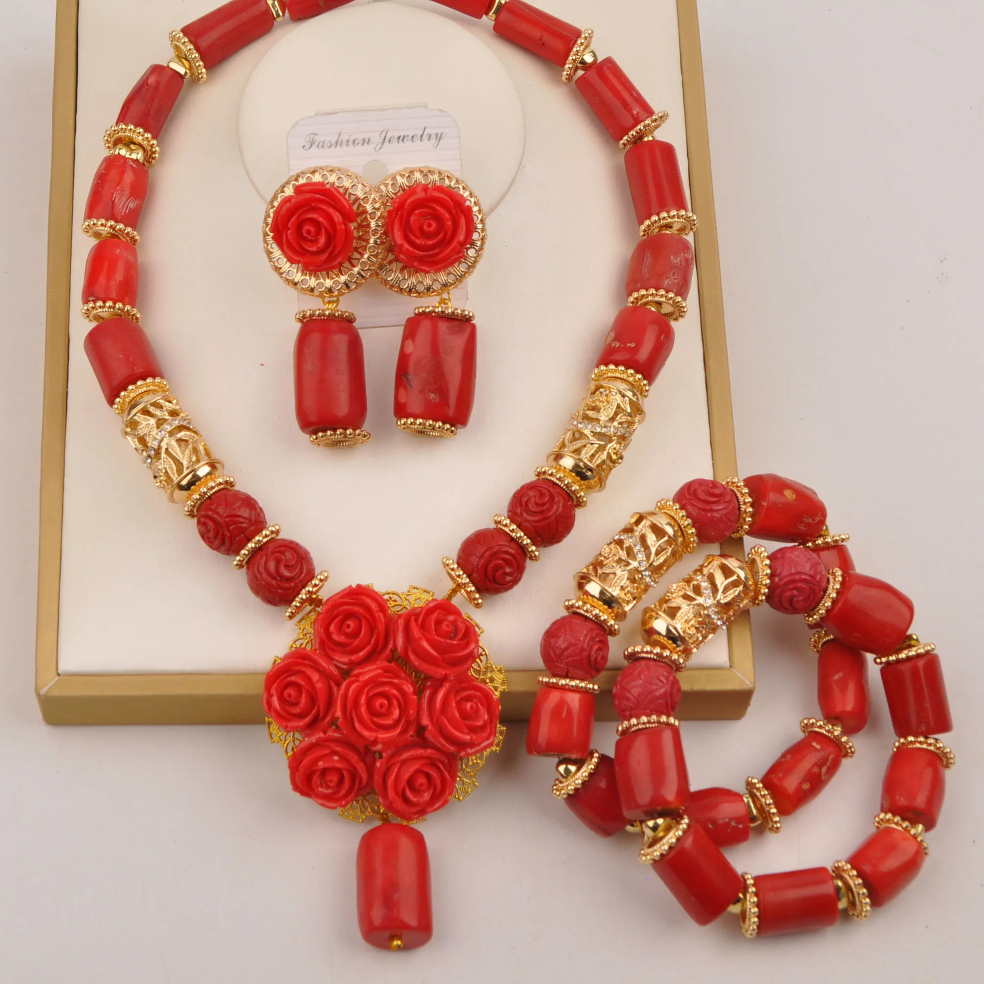 

Real Red Nigerian Coral Beads African Jewelry Sets