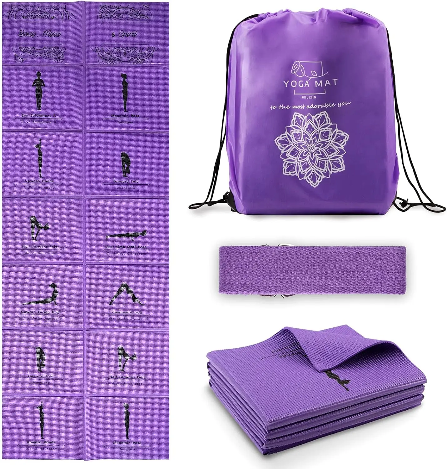 

Foldable Non-Slip Yoga Mat for Women, 5mm Thick with Strap for Home Gym and Travel, 68x24 Inches