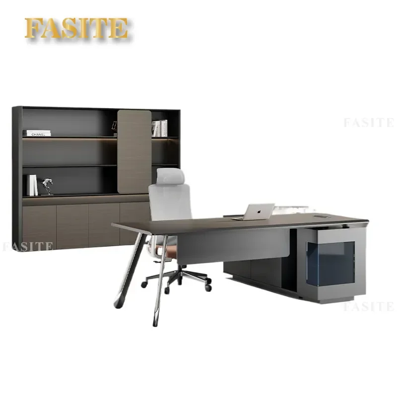 For Modern Simple Office Desk and Chair Combination with Side Cabinet Atmospheric Manager Supervisor Boss Desk Furniture