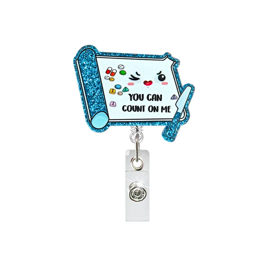 Fun Medical Themed Retractable Badge Reel Glitter Acrylic Rotatable ID Card Holder Badge Clip For Healthcare Workers