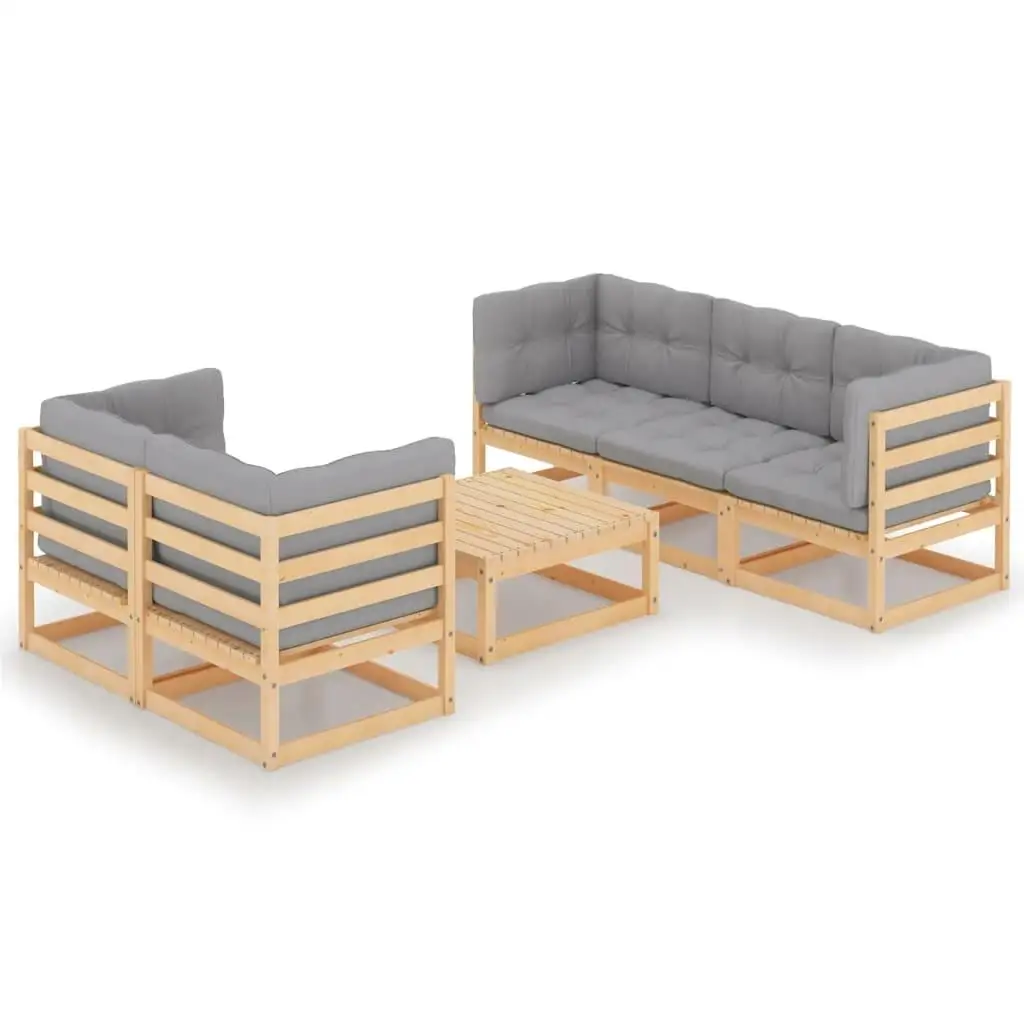 

6-Piece Solid Pine Patio Lounge Set with Cushions - Stylish Outdoor Furniture