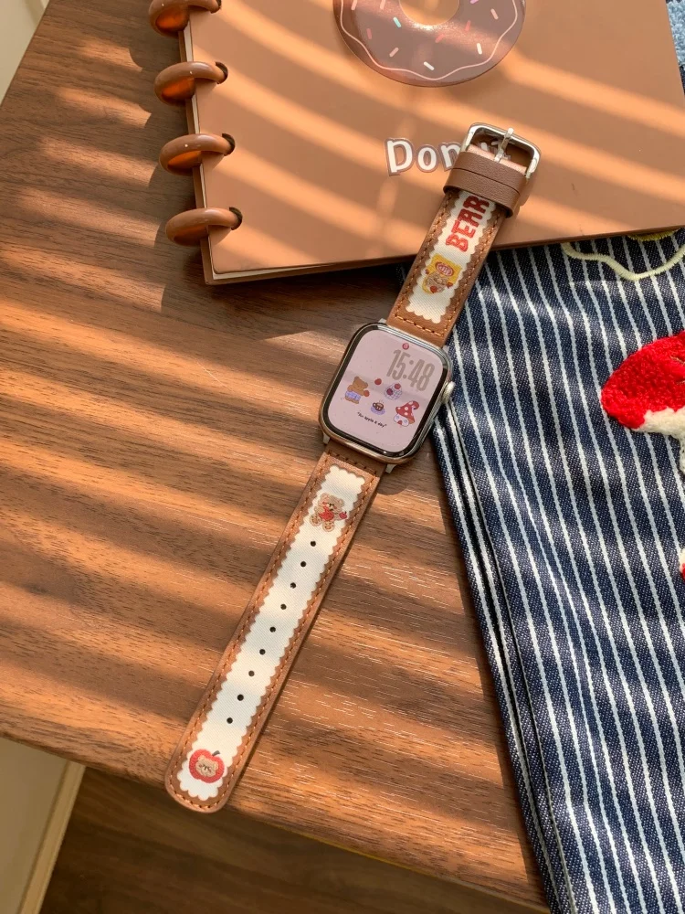 لطيف الدب حلقة من جلد ل iWatch الترا 11 10 9 8 7 6 5 Se امرأة سوار للساعة أبل 40 مللي متر 41 42 مللي متر 44 مللي متر 45 مللي متر 46 مللي متر 49 مللي متر