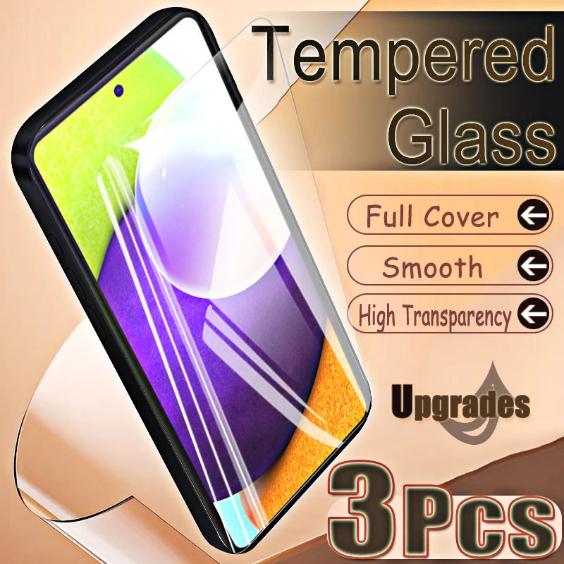 Upgrade 3PCS Fingerprint-Unlock Protect 9H gehärtetes Glas für Samsung Galaxy A52 4G A 52 Anti Explosion HD Displayschutzfolie