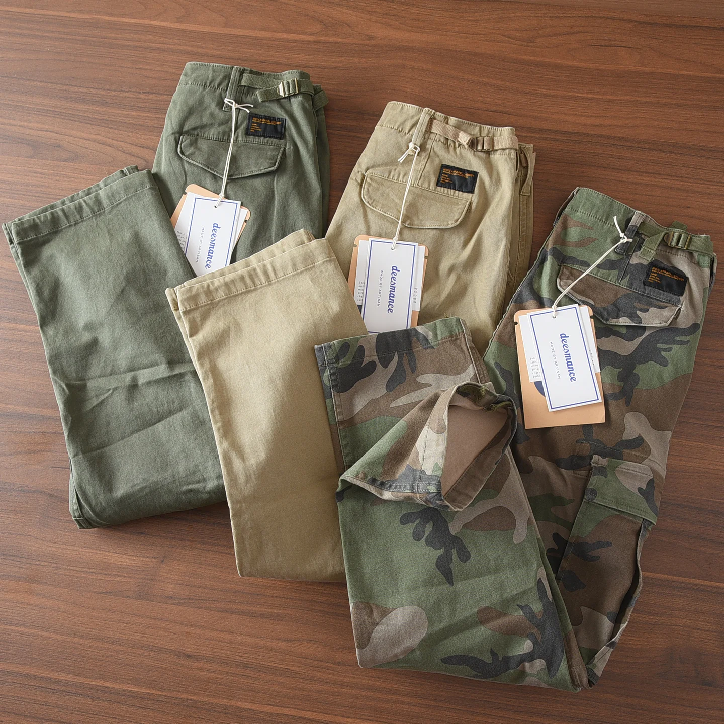 

2026 Spring New American Rerto Woven Twill Camouflage Cargo Pants Men's 97% Cotton Washed Straight Casual Multi Pocket Trousers