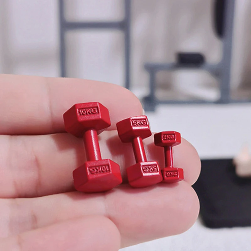 3Pcs 1:12 Dollhouse Simulation Weightlifting Dumbbell Model Set Dollhouse Sports Scene Exercise Machine Decoration Accessories