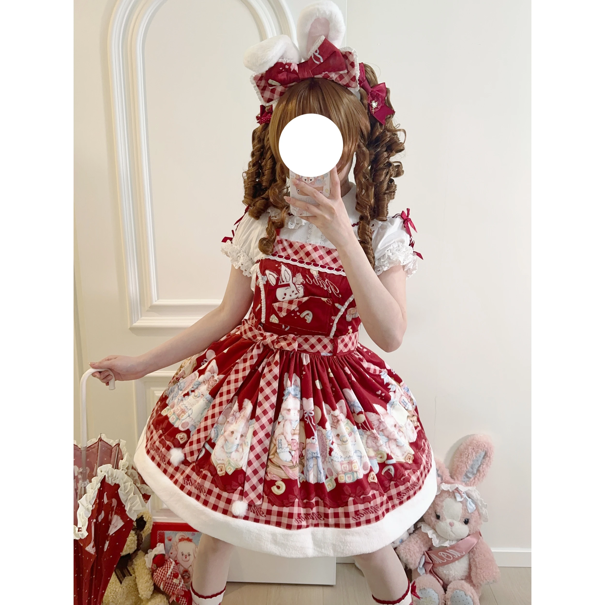 Original Lolita Red Dress Set Jsk Summer Sweet Girls Cute Printed Bow Birthday Dress Lori Lo Daily Mini Dress Short Sleeve Shirt