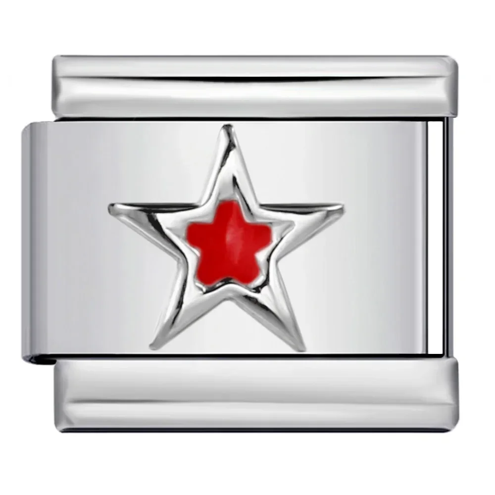 New Fashion Color Glaze Star Shiny Italian Charm Link Fit 9mm Stainless Steel Bracelets Gifts DIY Making Jewelry Wholesale